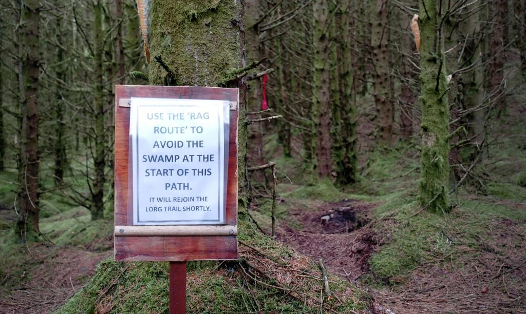 Signpost advising people to follow the rag route