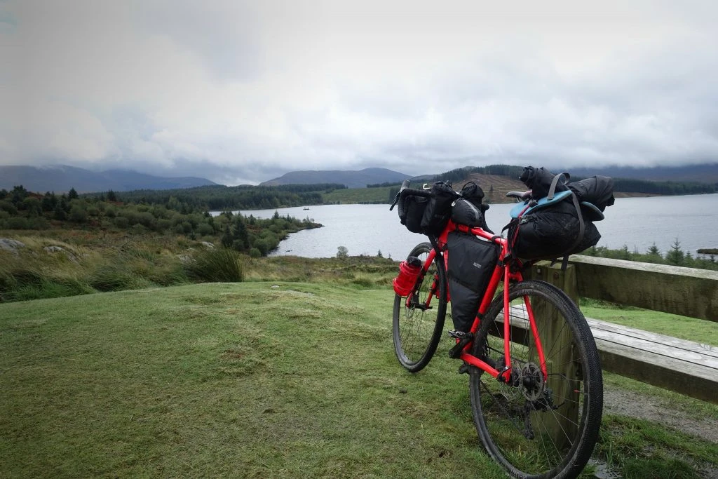 Thompson R9300 and Alpkit luggage in front of Loch Riecawr